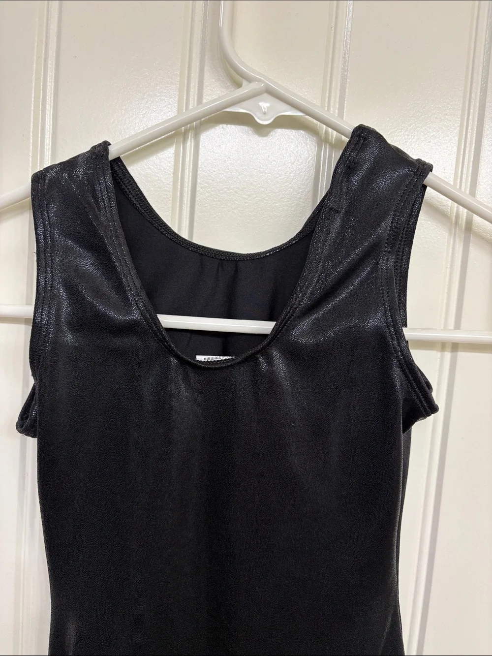 GK Black Shiny Gymnastics Leotard with‎ White Logo